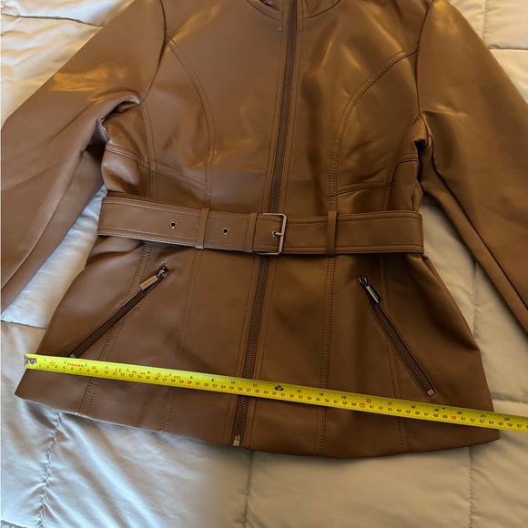 Kenneth Cole New York Belted Faux Leather Jacket Brown Size L NWT - Picture 5 of 9